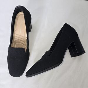 Adrienne Vittadini Womens Black Knit Loafer Heels Block Heel Slip On Comfort 7.5